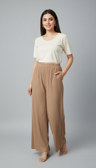 Camel Pleated Wide Leg Trouser