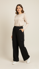 Black Cargo Straight Trouser