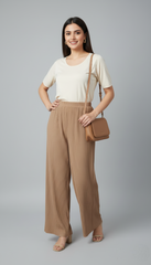 Camel Pleated Wide Leg Trouser