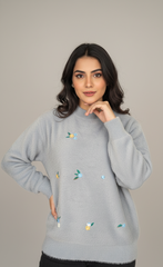 Embroidered Gray/Blue Sweater
