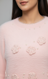 Cream/Pink Floral Sweater