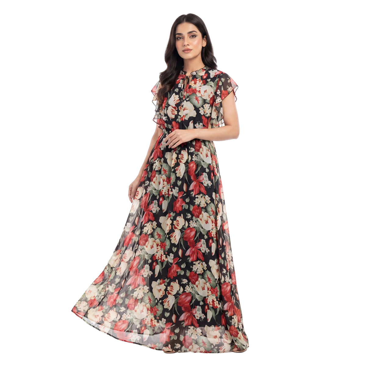 Noir Bloom Chiffon Maxi