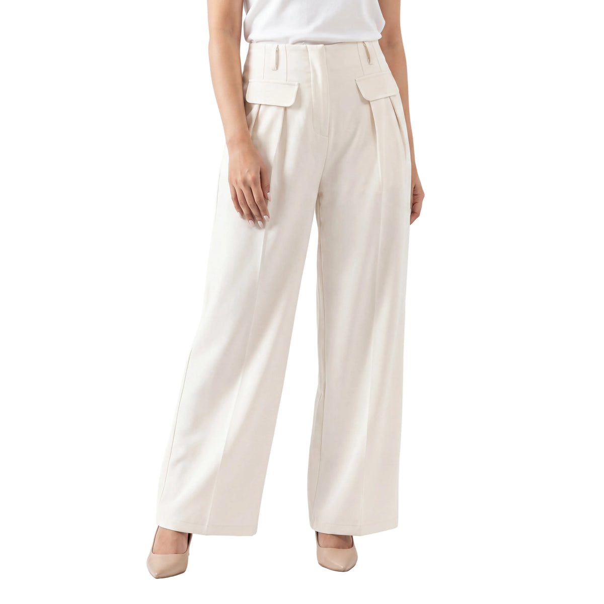 Cream Patch Pocket Formal Pants