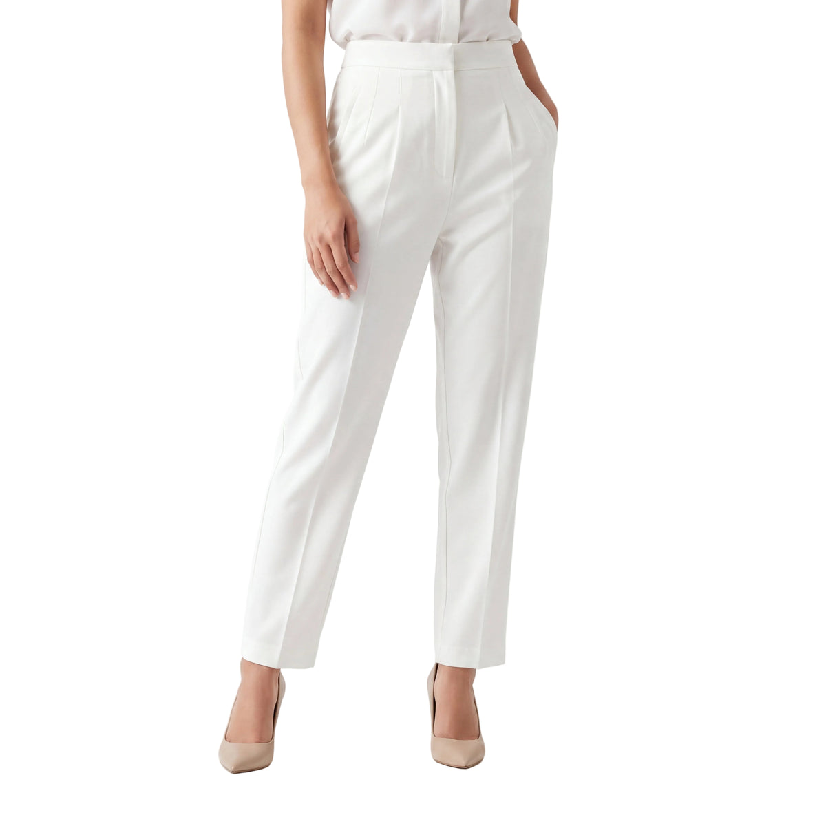 White Tapered Formal Pants