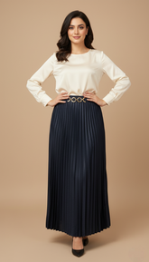 Navy Pleated Skirt