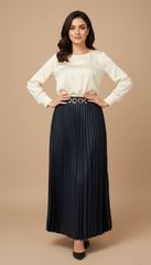 Navy Pleated Skirt