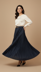 Navy Pleated Skirt