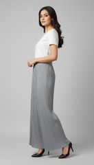 Grey Pleated Wide Leg Trouser