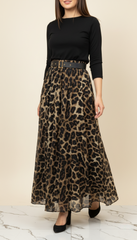 Leopard Print Belted Skirt