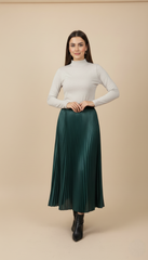 Emerald Green Pleated Midi Skirt