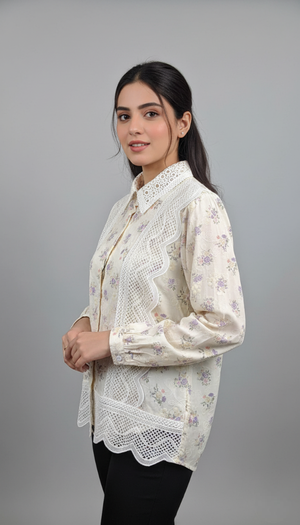 Floral Lace Panel Shirt