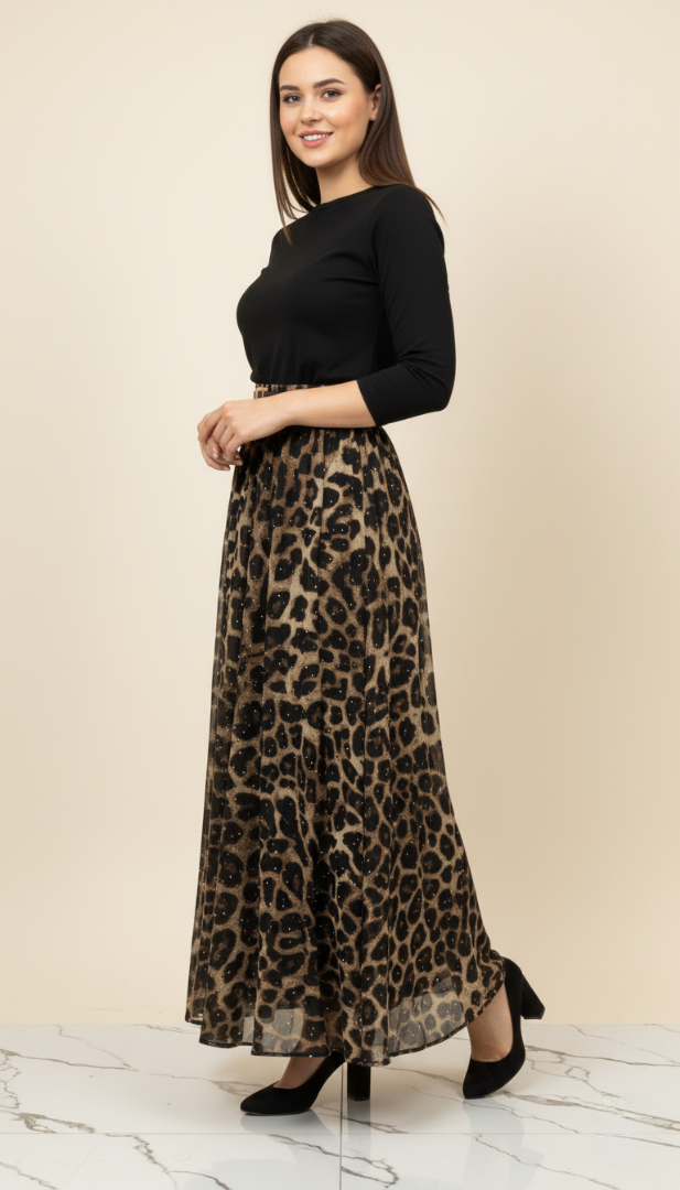 Leopard Print Belted Skirt