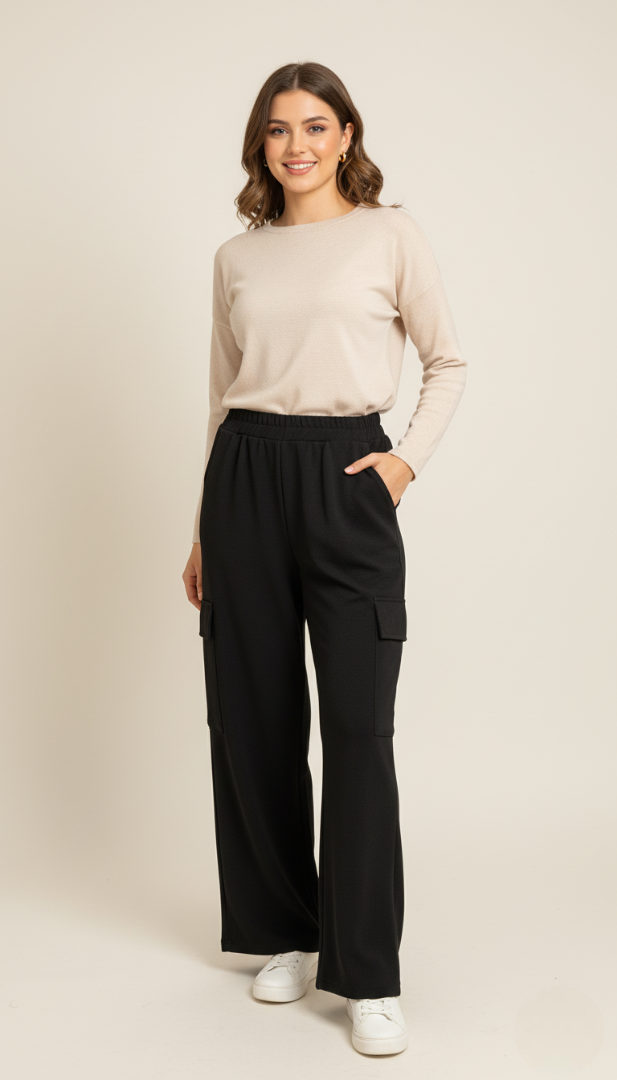 Black Cargo Straight Trouser