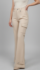 Beige High Waist Cargo Trouser