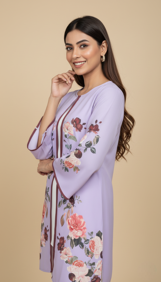 Lilac Floral Printed Long Shirt