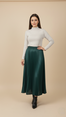 Emerald Green Pleated Midi Skirt