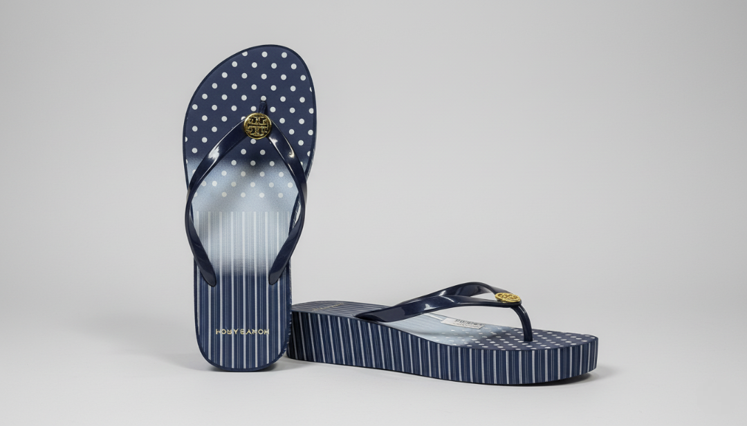 Striped Polka Dot Wedge Flip-Flops