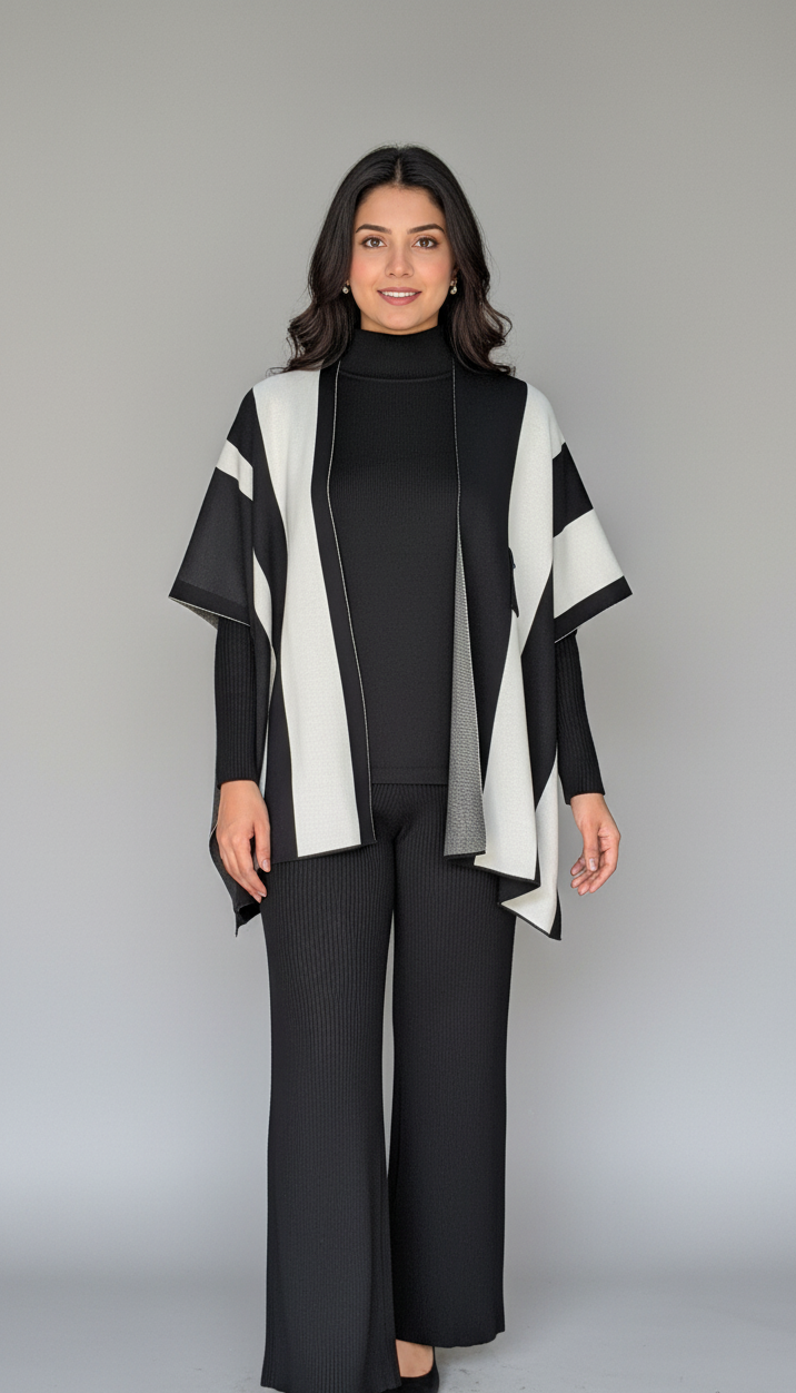 Monochrome Cape & Knit Set