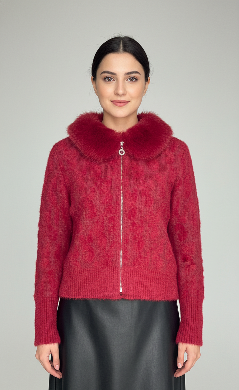 Fur Zip Cardigan