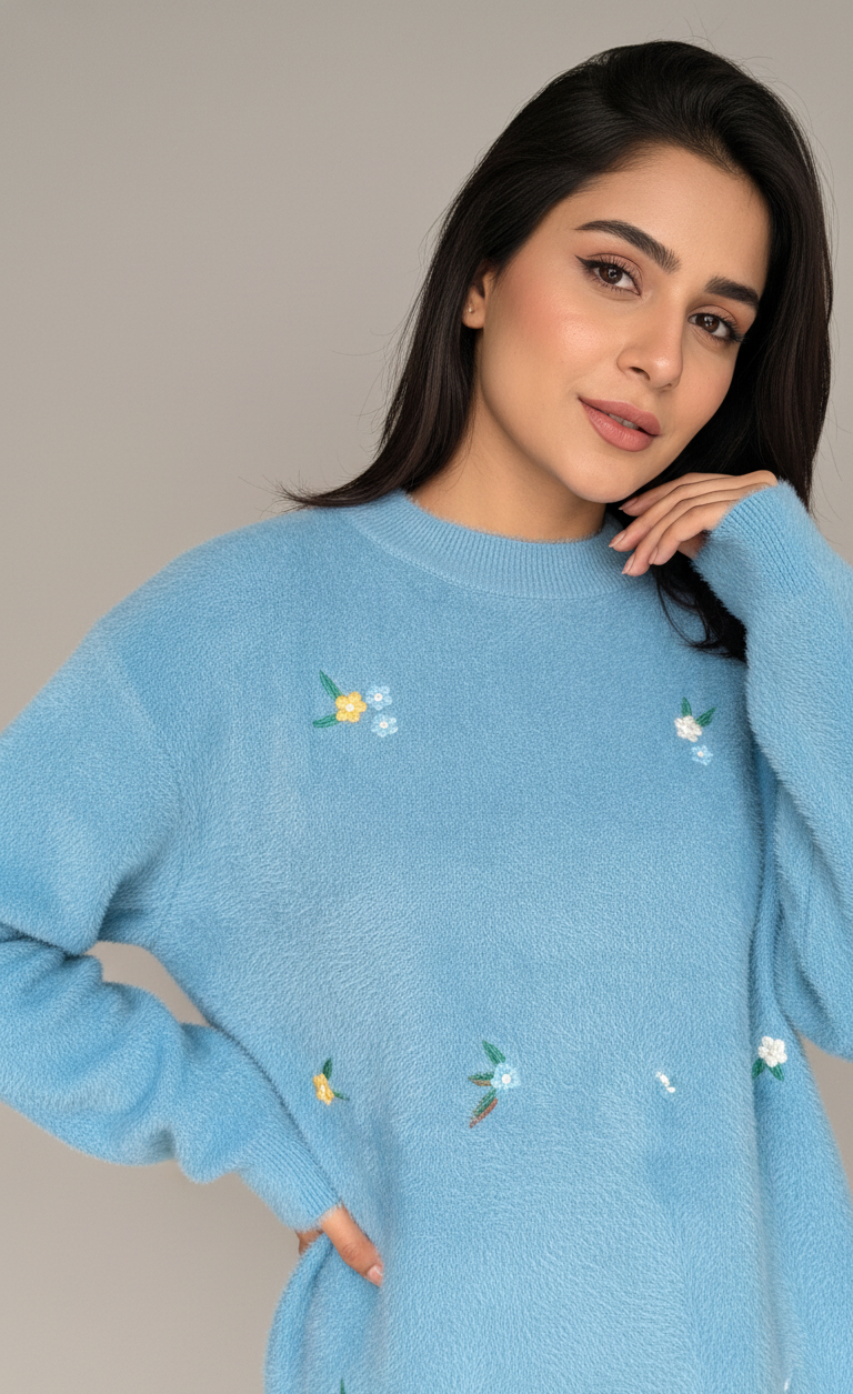 Embroidered Gray/Blue Sweater