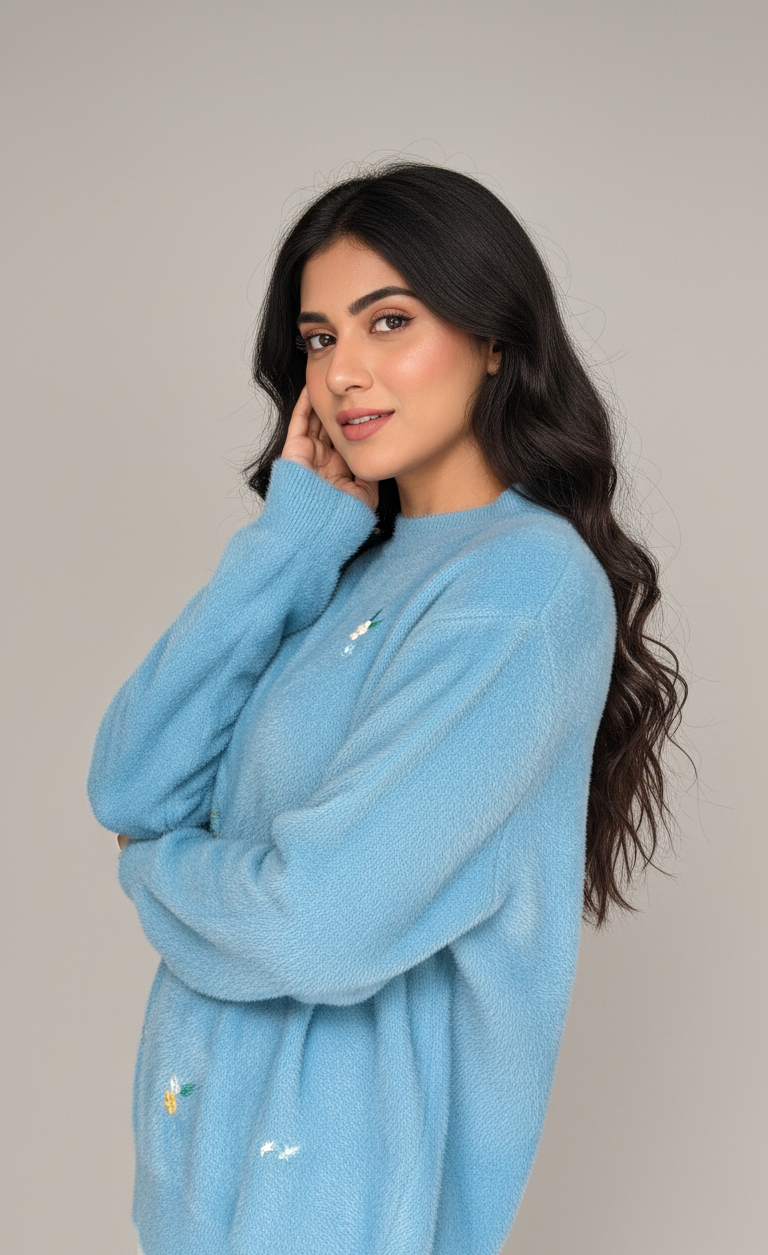 Embroidered Gray/Blue Sweater