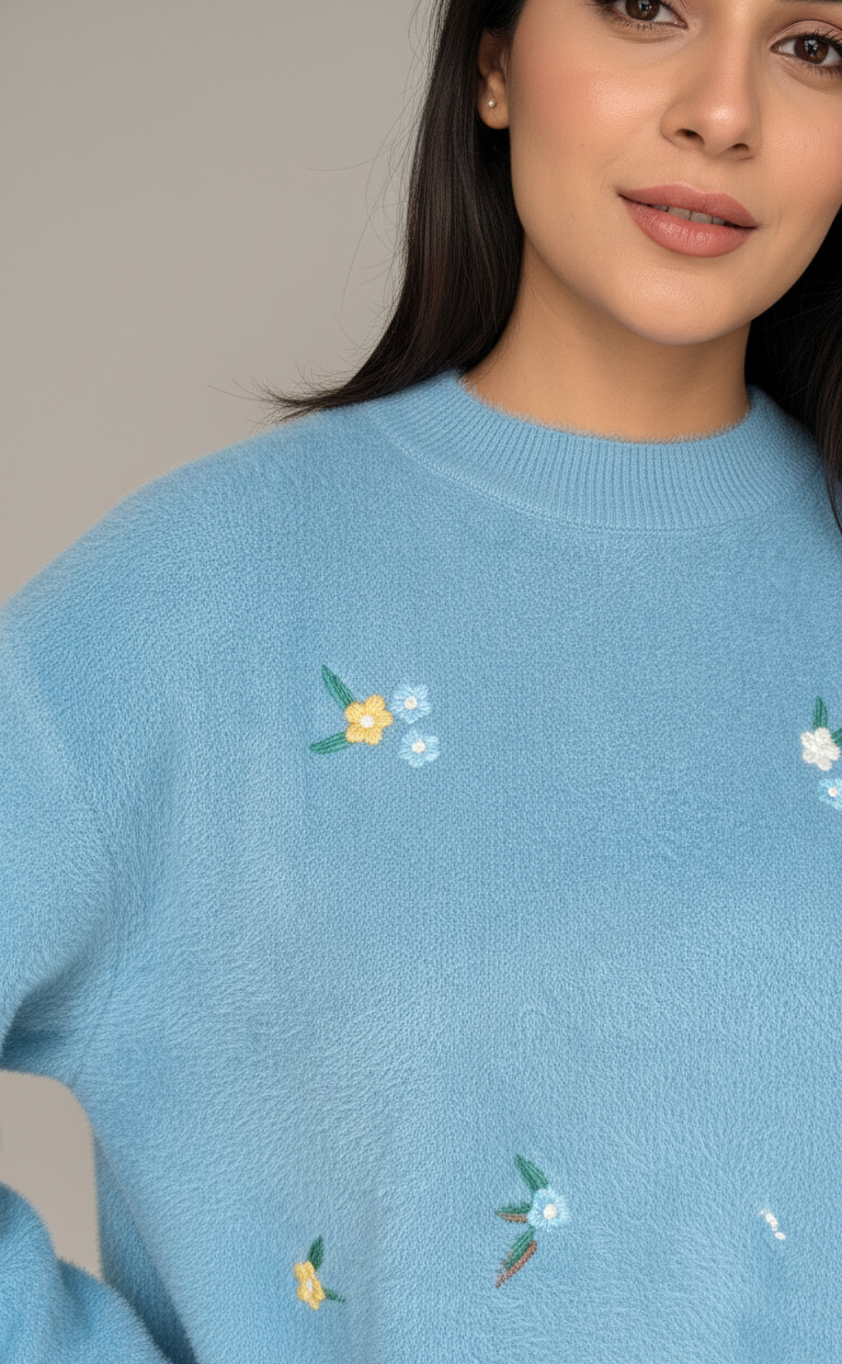 Embroidered Gray/Blue Sweater