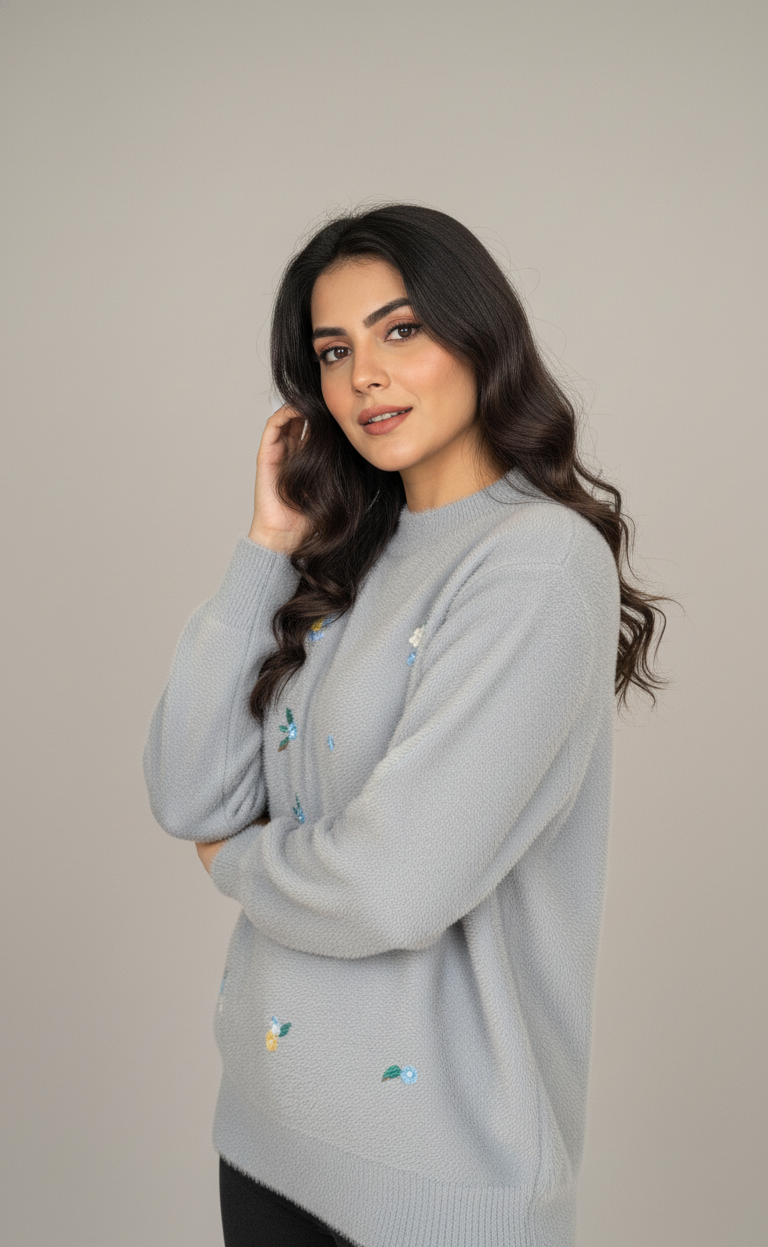 Embroidered Gray/Blue Sweater