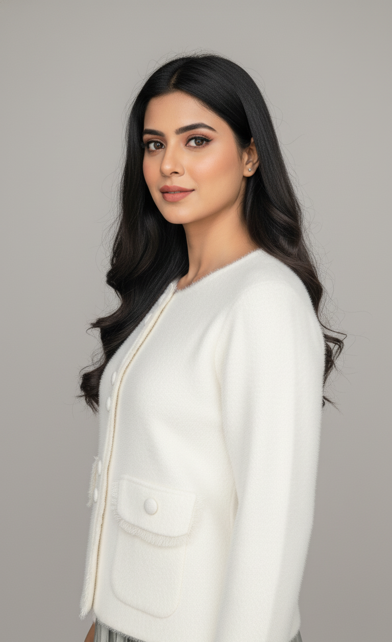 Beige & Black Bouclé Cardigan