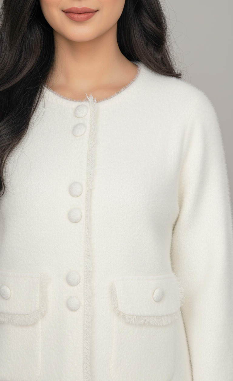 Beige & Black Bouclé Cardigan