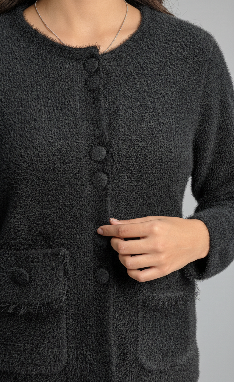 Beige & Black Bouclé Cardigan