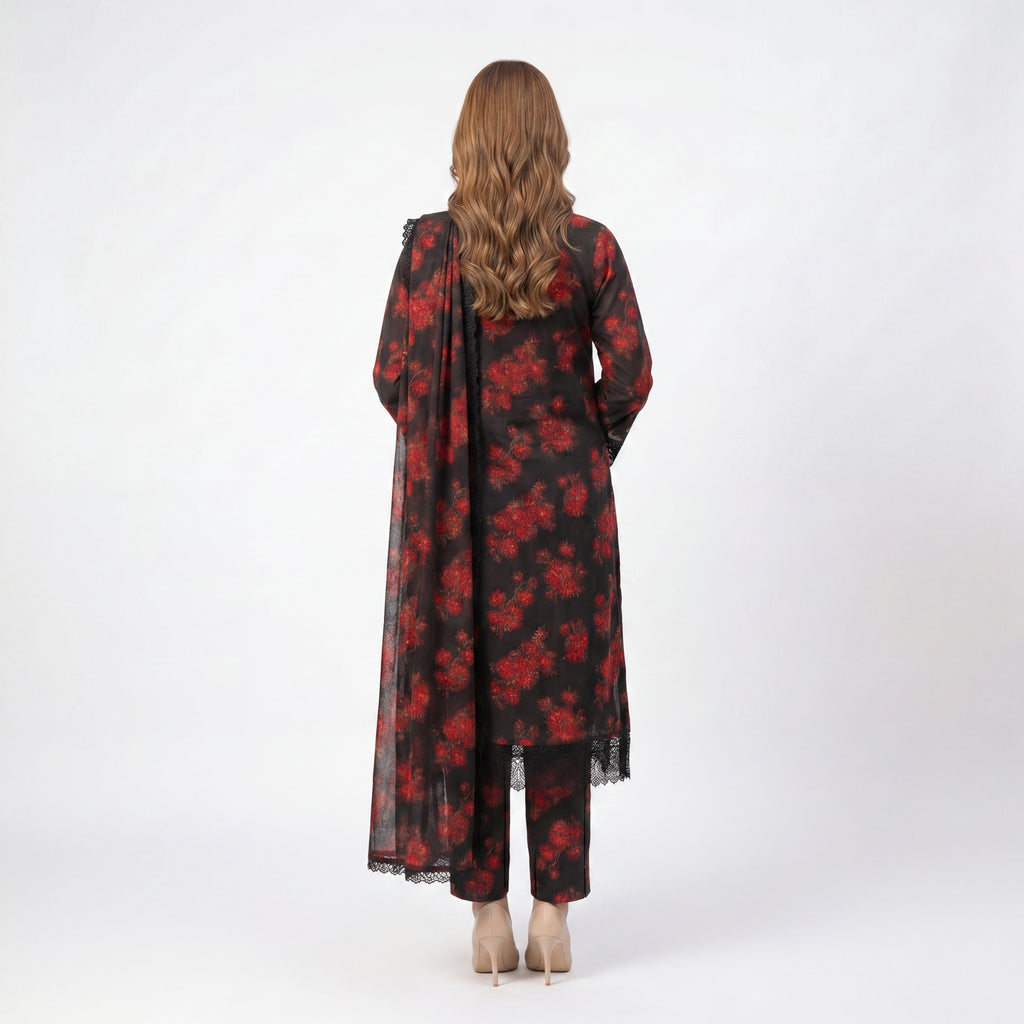 Mohagni Gulnoor Crimson Noir – 3PC Lawn Suit