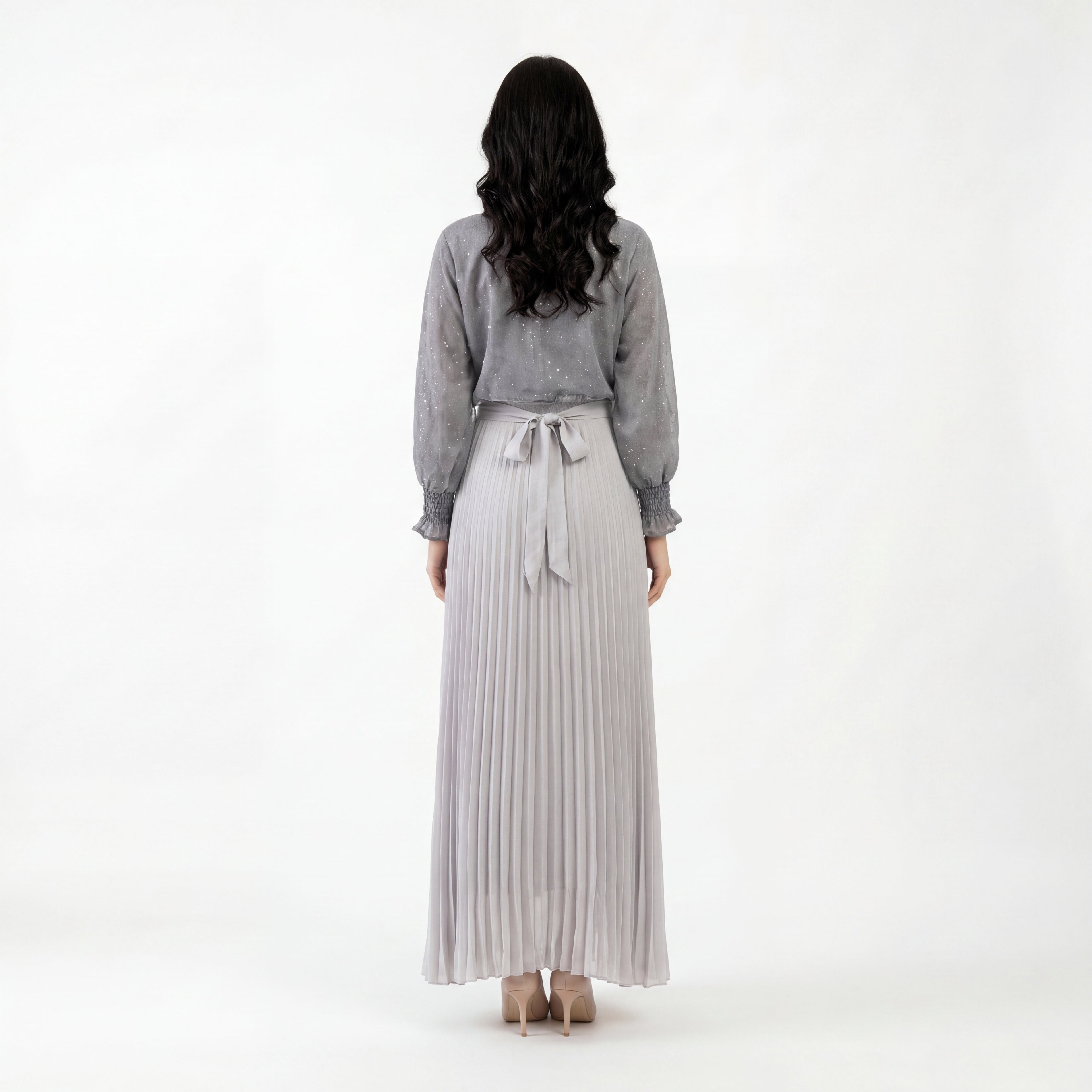 Silver Pleat Shimmer Maxi