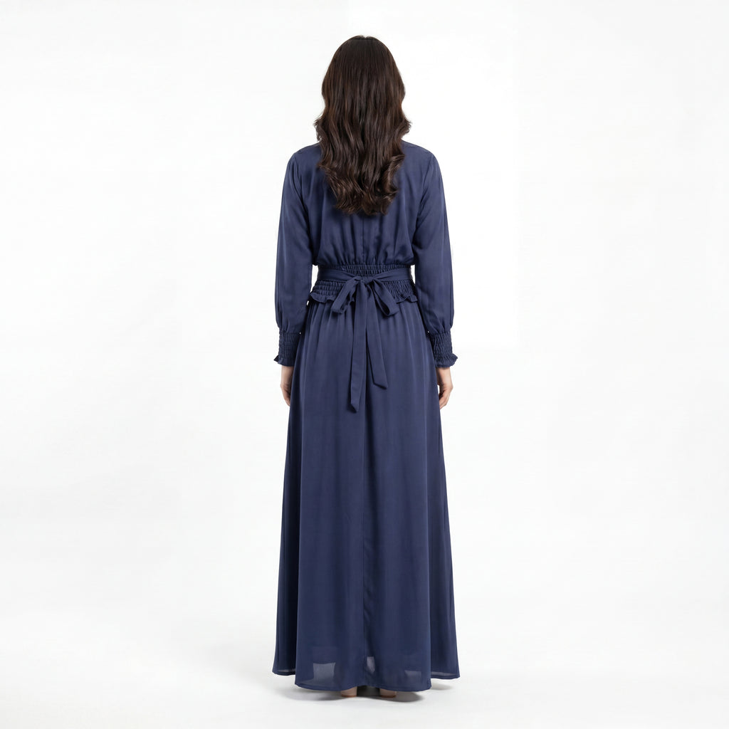 Navy Smocked Waist Maxi