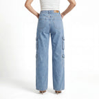 Blue Cargo Wide Leg Jeans