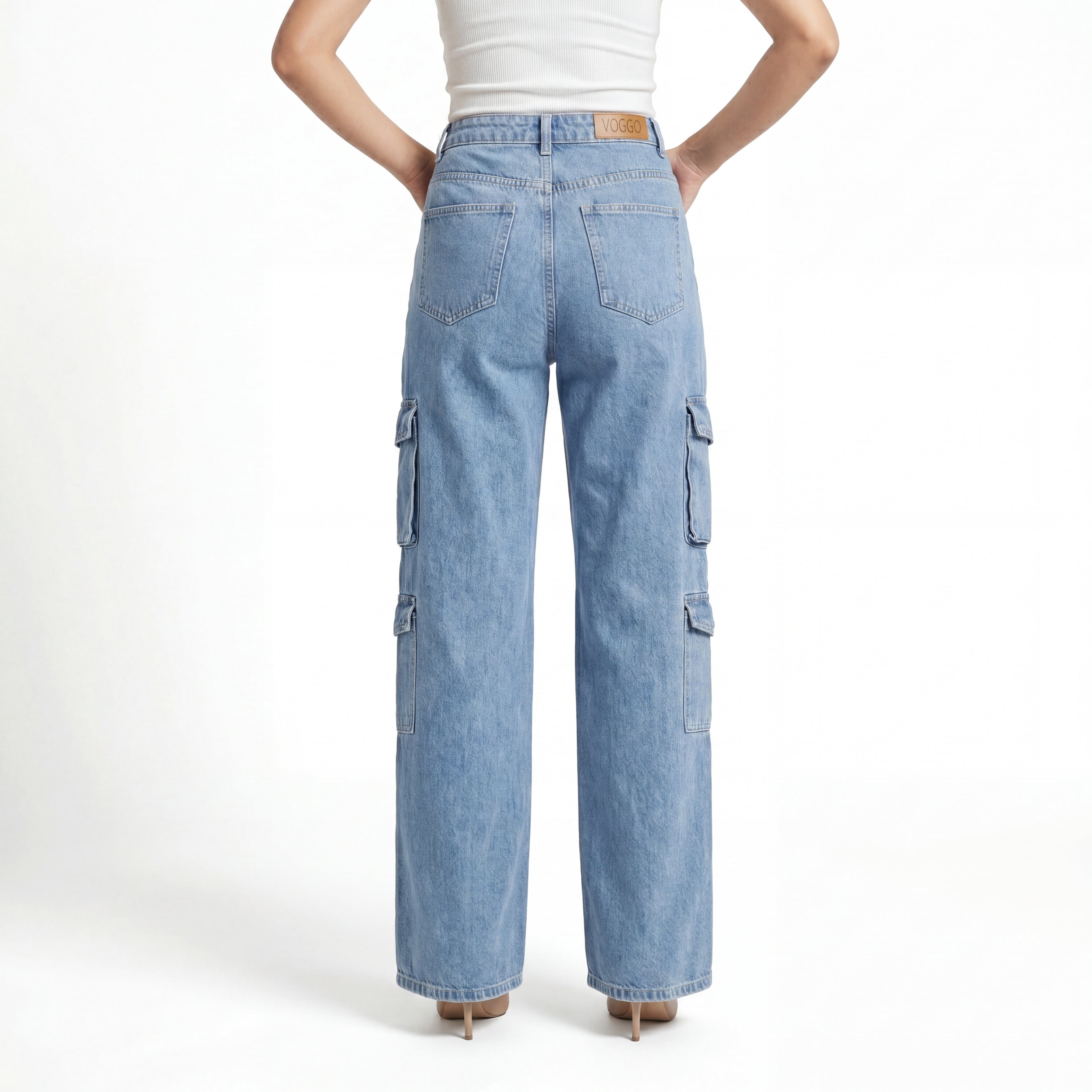 Blue Cargo Wide Leg Jeans