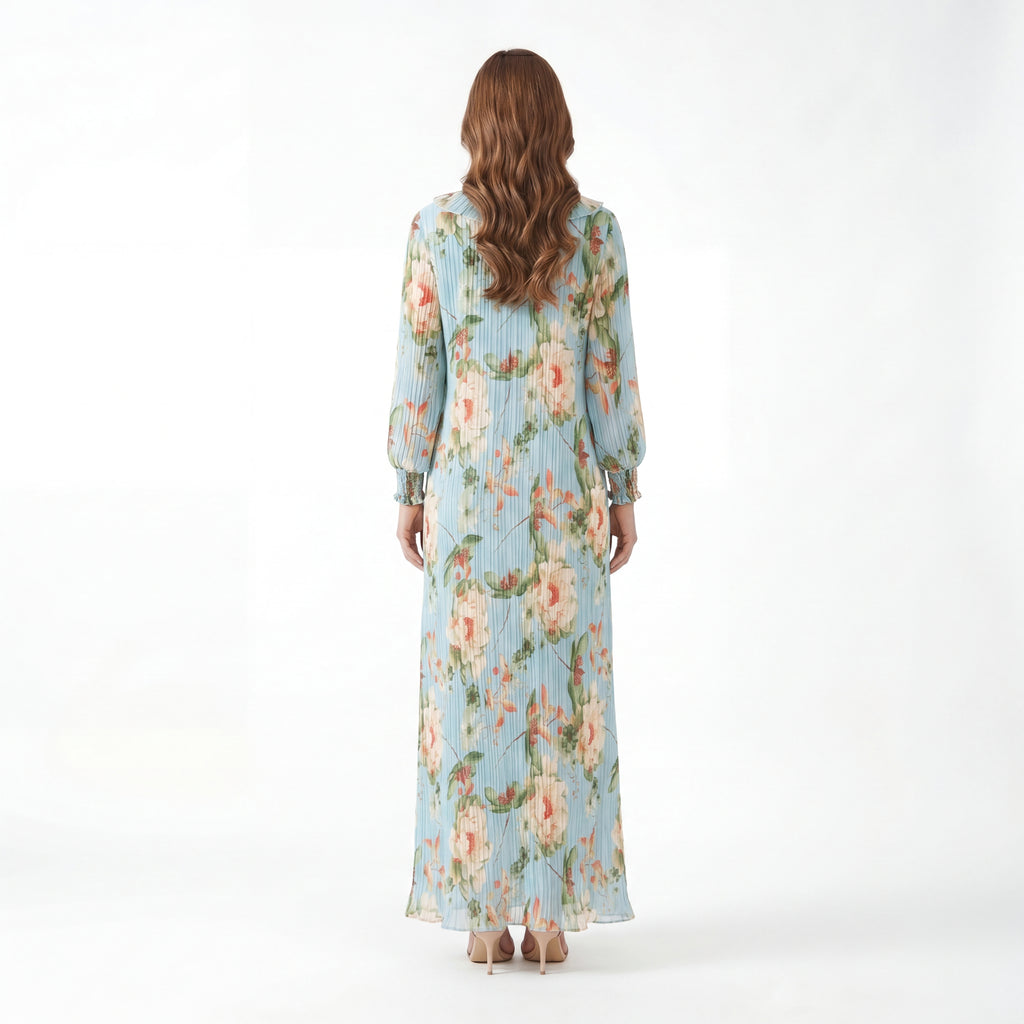Sky Floral Pleat Maxi