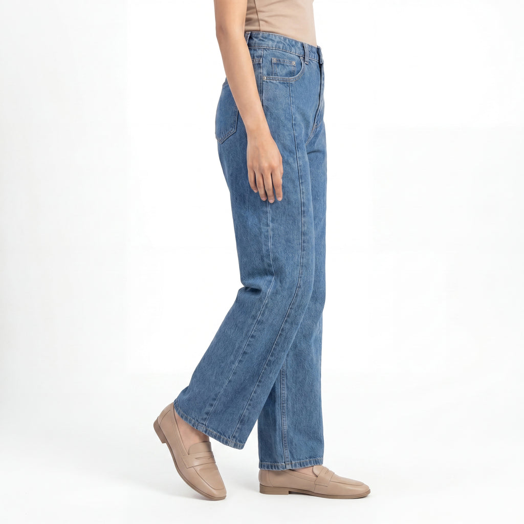 Mid Blue Wide Leg Jeans