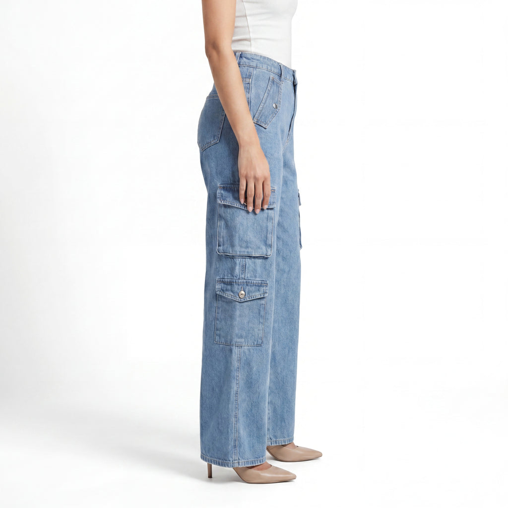 Blue Cargo Wide Leg Jeans