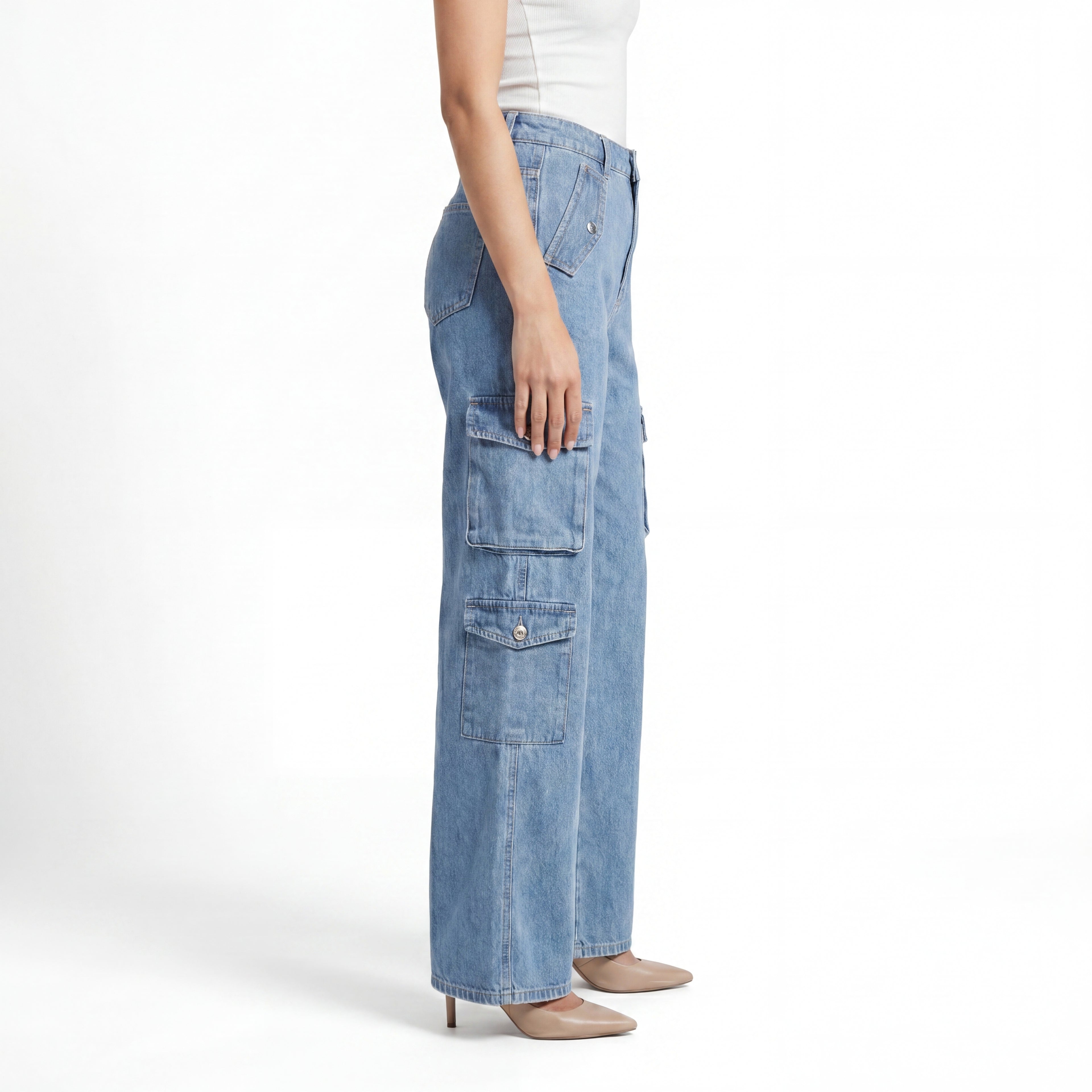 Blue Cargo Wide Leg Jeans