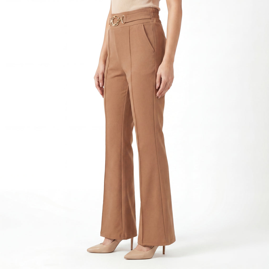 Caramel Horsebit Flare Trouser