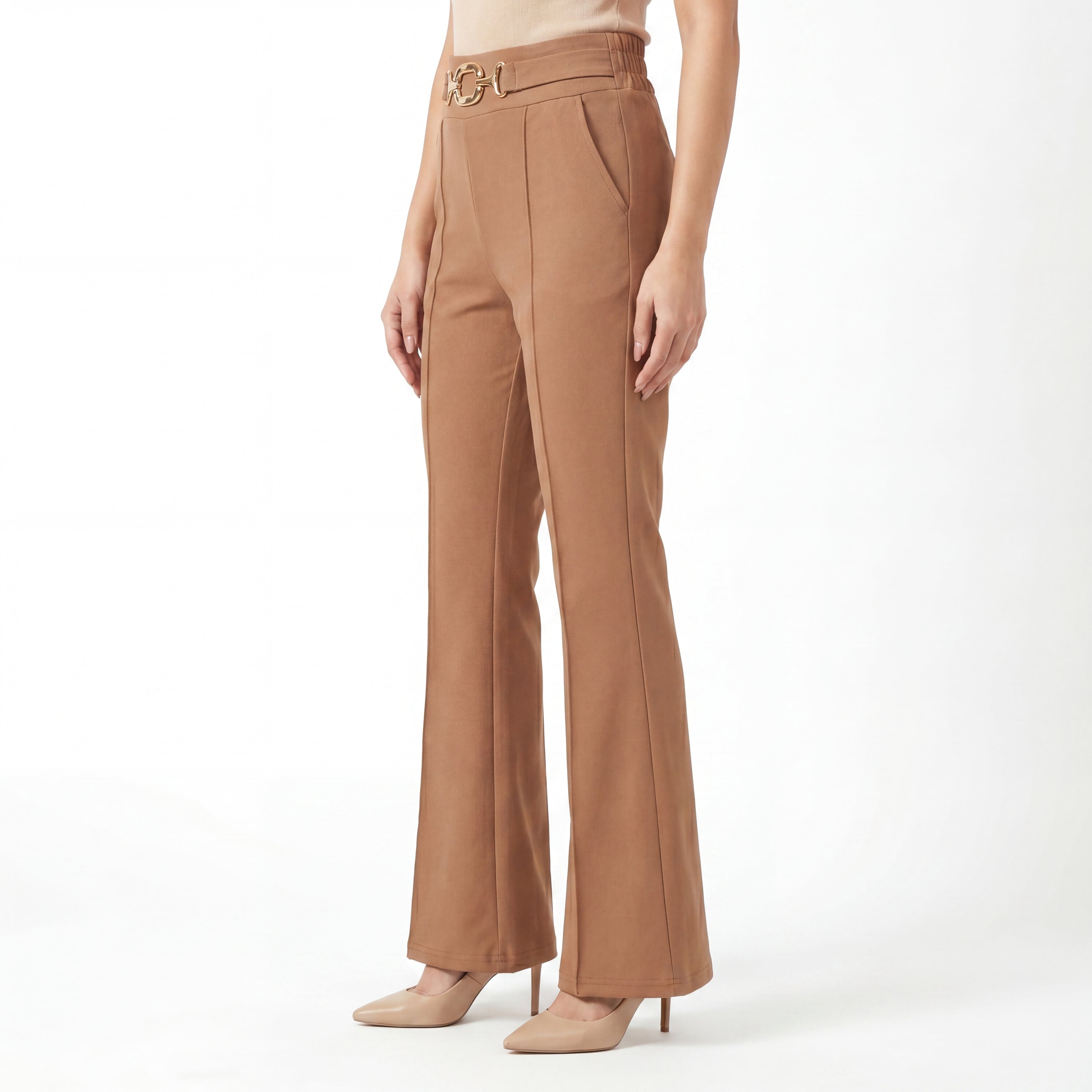 Caramel Horsebit Flare Trouser