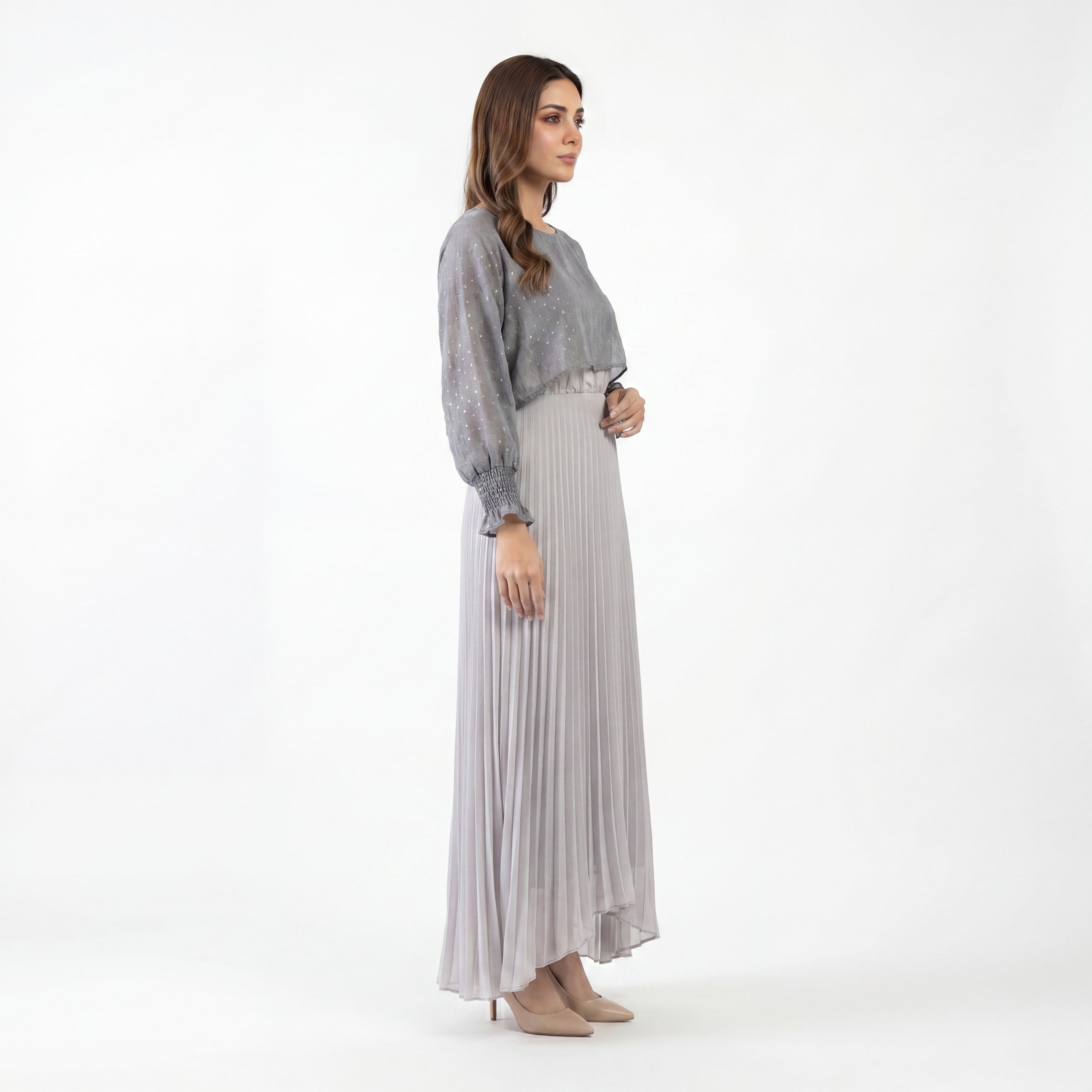 Silver Pleat Shimmer Maxi