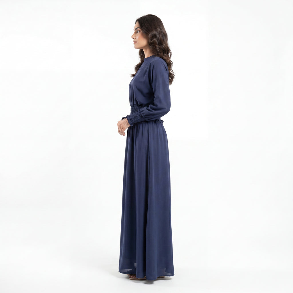 Navy Smocked Waist Maxi