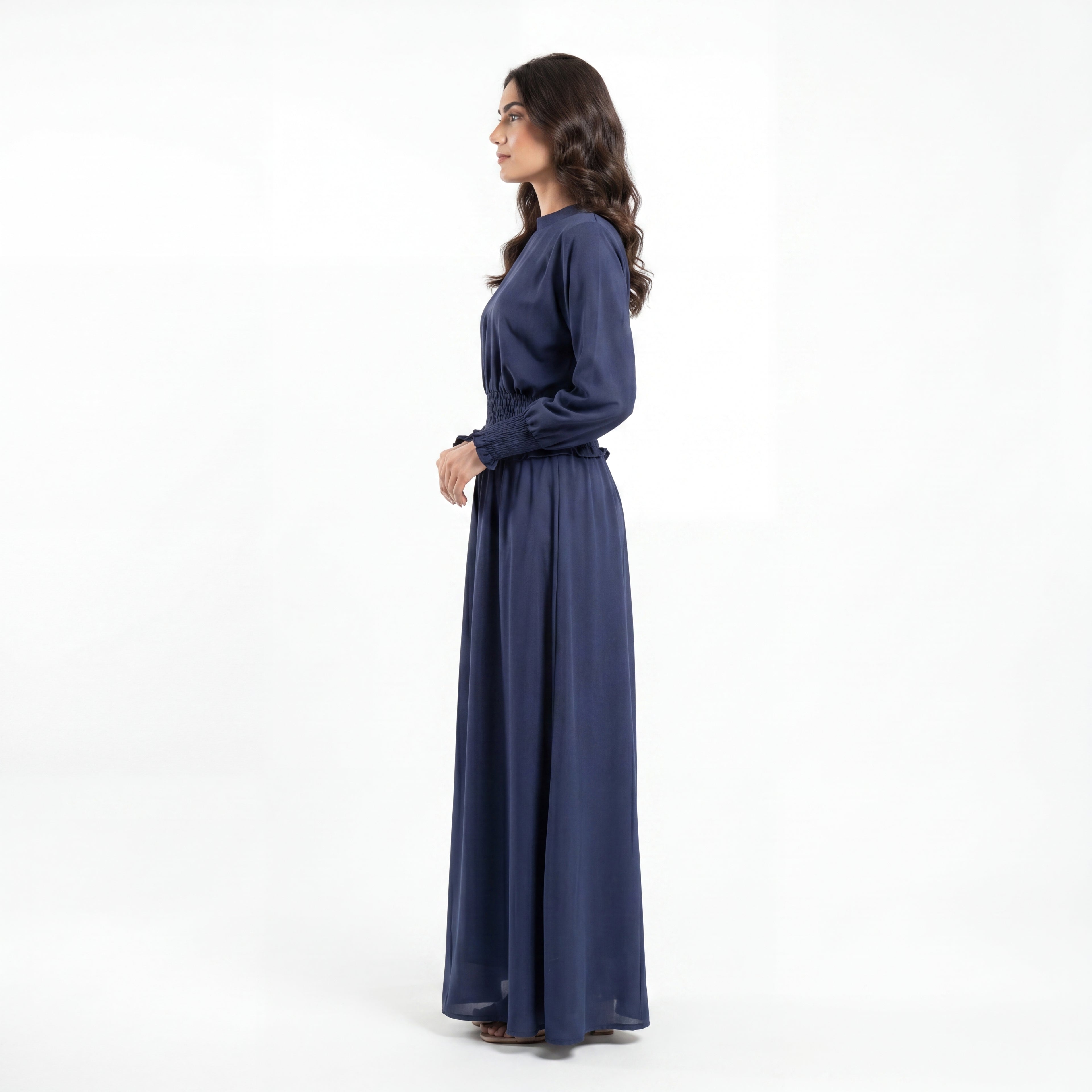Navy Smocked Waist Maxi