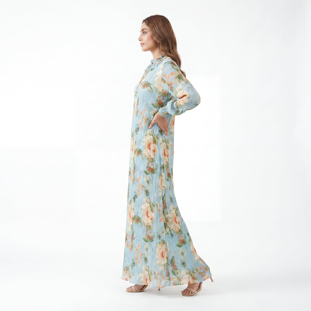 Sky Floral Pleat Maxi
