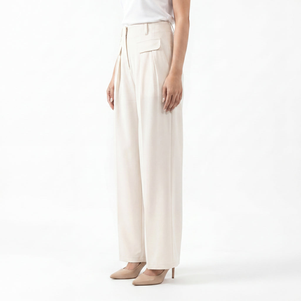 Cream Patch Pocket Formal Pants