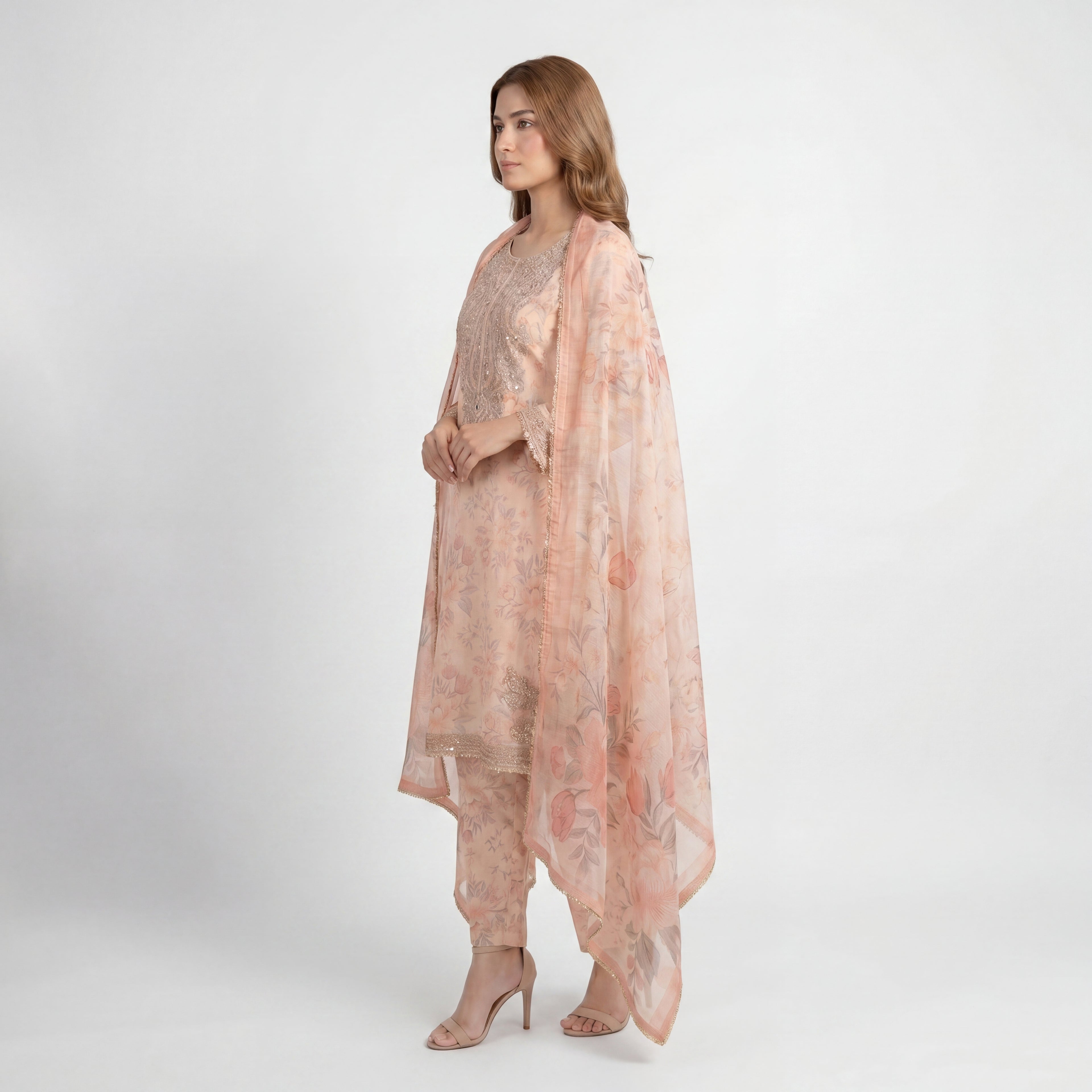 Muskin Peach Flora – 3PC Suit