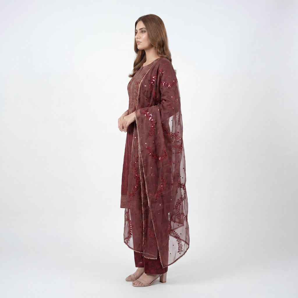 Mohagni Gulnoor Ruby Ember – 3PC Lawn Suit