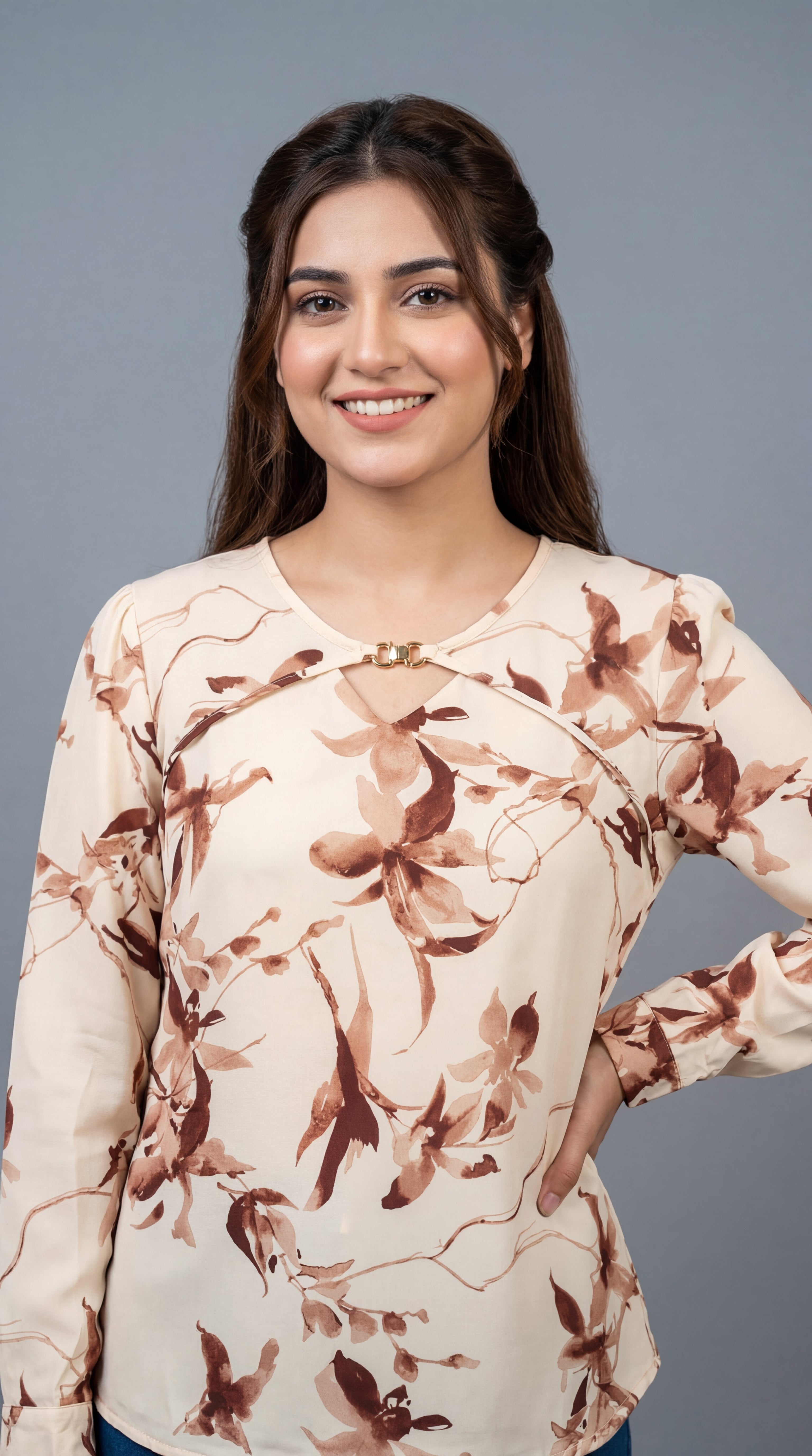 Buckle Detail Floral Top