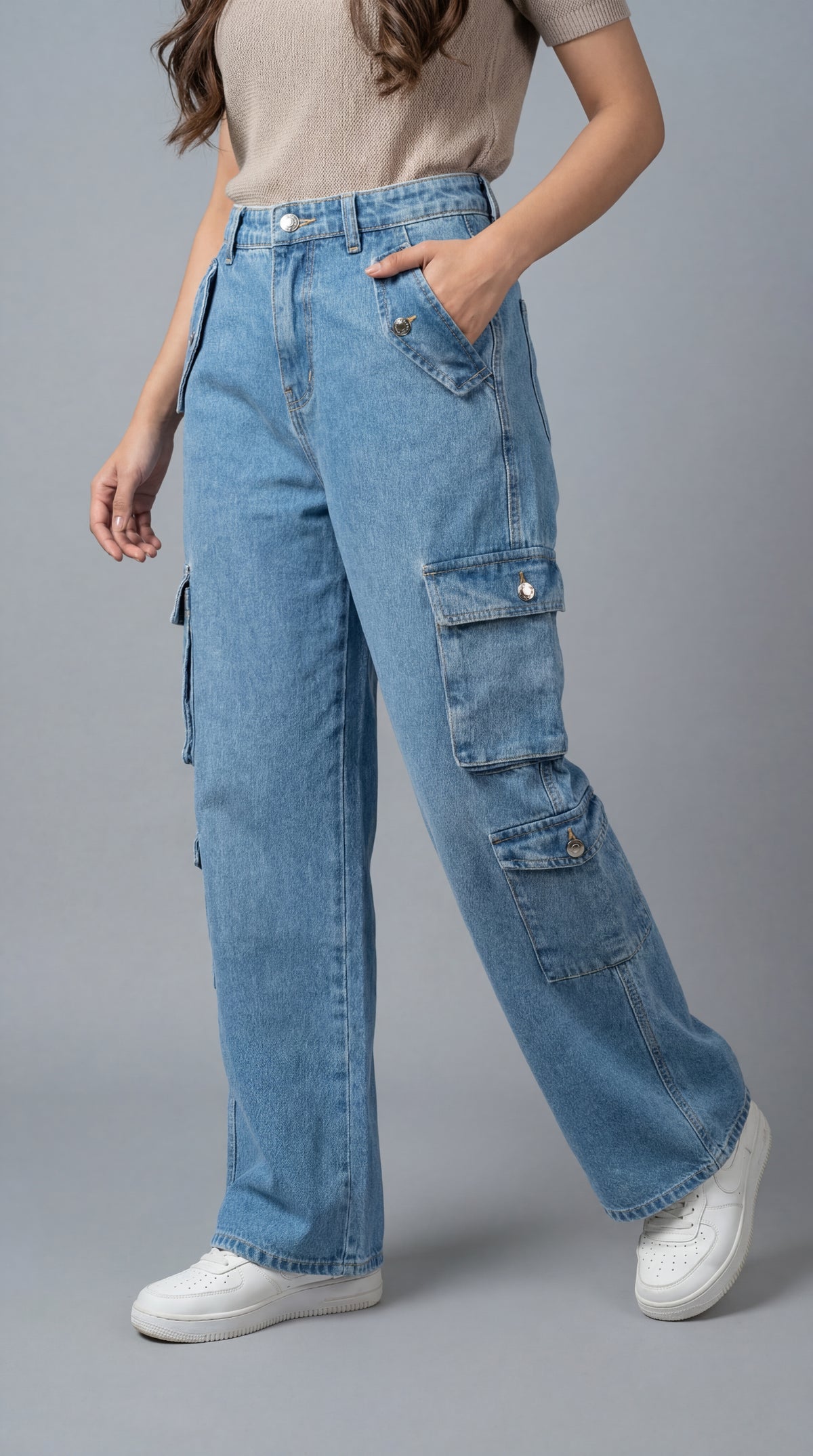 Wide-Leg Cargo Jeans